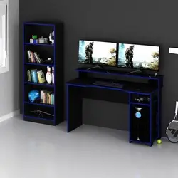 میز گیمینگ ام دی اف و میز کامپیوتر استدیو مدرن مشکی و قفسه و کتابخانه ام دی اف اهواز