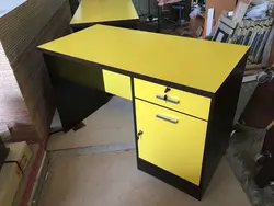 کانتر و میز پیشخوان فروشگاهی و اداری ام دی اف مدرن زرد و مشکی