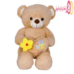 عروسک خرس قلب و گل به دست
