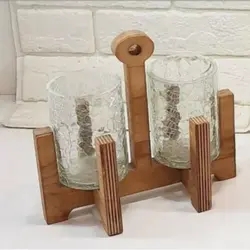 جا قاشق و چنگال دو قلو آبگز پایه چوبی