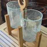 جا قاشق و چنگال دو قلو آبگز پایه چوبی