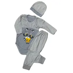 نوزادی سه تکه زیردکمه و شلوار با طرح راکون