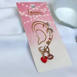 پک گوشواره نیم حلقه و پرسینگ فیک طرح لب وقلب - فروشگاه زرمیس