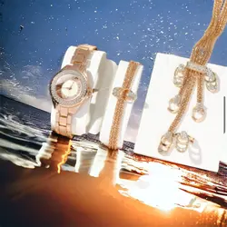 ست ساعت و زیورآلات رزگلد با طراحی لوکس و درخشان