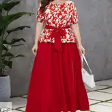 ست بلوز دامن مجلسی همراه کمربند سایز بزرگ