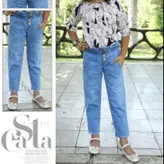 شلوار جین لی مام استایل و مام فیت کمر هویجی دخترانه و زنانه آبی و ذغالی از 6 تا 20 سال سایز 75 تا 100