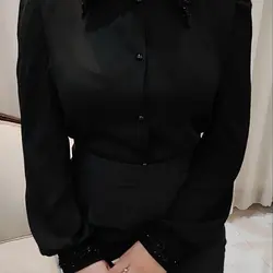 شومیز مجلسی حریر درجه یک خرجکار مروارید پرس شده سایز 36 تا 50 رنگ مشکی