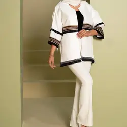 مانتو کتی سفید و مشکی دارای نوار هندی سایز 36 تا 48