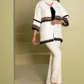 مانتو کتی سفید و مشکی دارای نوار هندی سایز 36 تا 48