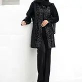 مانتو مجلسی مخمل و پولک دوزی قد 85 سایز 38 تا 46