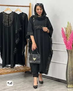 کفتان پیراهنی بلند مشکی پولک دوزی فری سایز تا ۴۸