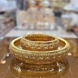 پیش‌دستی | پیش‌دستی و پیاله اماراتی نگین‌ریز طلایی کد 236 - گالری لوازم خانگی جلوه