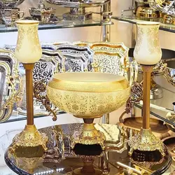 شمعدان | شمعدان پایه برنجی طلاکوب خاتون کد 325 - گالری لوازم خانگی جلوه