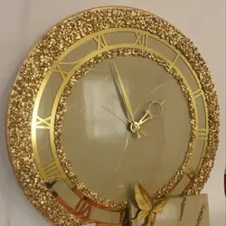 ساعت دیواری و جاکلیدی ست جنس چوب و رزین دور کریستال کرم طلایی