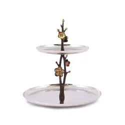 دیس دو طبقه مارینا سایز بزرگ (لبه دار) طلایی مشکی - ظرف نقره ای