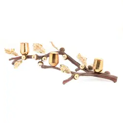 شمعدان بلوط (بزرگ) شاخه قهوه ای (جاشمعی طلایی)