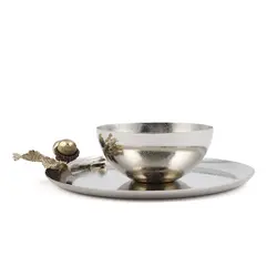 پیش دستی بلوط20 سانت + پیاله نقره ای - ظرف نقره ای