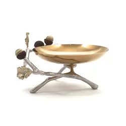 شاخه بلوط ظرف A2 شاخه نقره ای - ظرف طلایی طرحدار