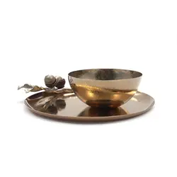 پیش دستی بلوط20 سانت + پیاله نقره ای - ظرف طلایی