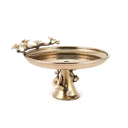 شیرینی خوری فلزی لیلیان 20 سانت+گل قهوه ای طلایی - ظرف طلایی طرحدار
