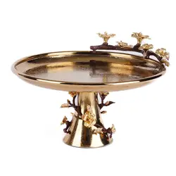 شیرینی خوری فلزی لیلیان 20 سانت+گل قهوه ای طلایی - ظرف طلایی طرحدار