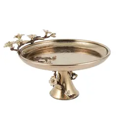 شیرینی خوری فلزی لیلیان 20 سانت+گل قهوه ای طلایی - ظرف طلایی طرحدار