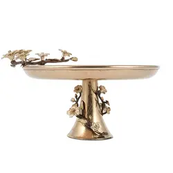 شیرینی خوری فلزی لیلیان 20 سانت+گل قهوه ای طلایی - ظرف طلایی طرحدار