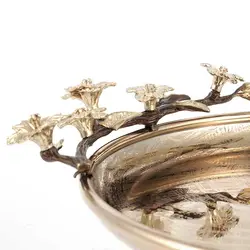 شیرینی خوری فلزی لیلیان 20 سانت+گل قهوه ای طلایی - ظرف طلایی طرحدار