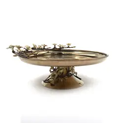 شیرینی خوری فلزی لیلیان 30 سانت+گل قهوه ای طلایی - ظرف طلایی طرحدار