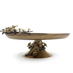 شیرینی خوری فلزی لیلیان 30 سانت+گل قهوه ای طلایی - ظرف طلایی طرحدار