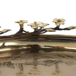 شیرینی خوری فلزی لیلیان 30 سانت+گل قهوه ای طلایی - ظرف طلایی طرحدار