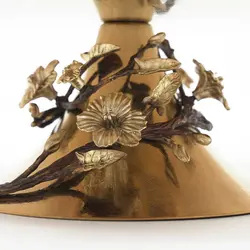 شیرینی خوری فلزی لیلیان 30 سانت+گل قهوه ای طلایی - ظرف طلایی طرحدار