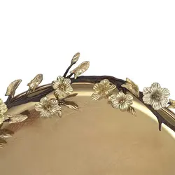 شیرینی خوری فلزی لیلیان 30 سانت+گل قهوه ای طلایی - ظرف طلایی طرحدار