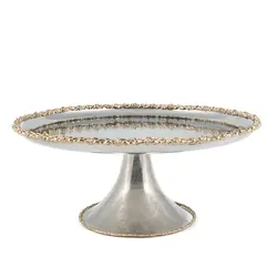 شیرینی خوری فلزی 30 سانت لبه دار النا+لبه طلایی - ظرف نقره ای طرحدار (بدون رنگ داخل)