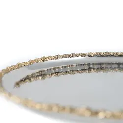 شیرینی خوری فلزی 30 سانت لبه دار النا+لبه طلایی - ظرف نقره ای طرحدار (بدون رنگ داخل)