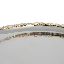 شیرینی خوری فلزی 20 سانت لبه دار النا+لبه طلایی - ظرف نقره ای طرحدار (بدون رنگ داخل)