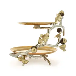 دیس دو طبقه بلوط متوسط (لبه دار) نقره ای - ظرف طلایی