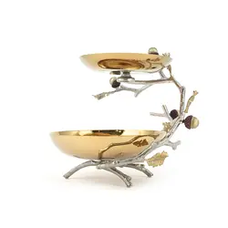 دیس دو طبقه بلوط متوسط نقره ای - ظرف طلایی