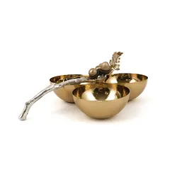 نقل خوری سه تایی بلوط (بزرگ) نقره ای - ظرف طلایی