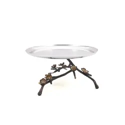 شیرینی خوری فلزی مارینا 30 سانت-شاخه طلایی مشکی - ظرف نقره ای طرحدار