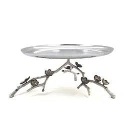 شیرینی خوری فلزی مارینا 30 سانت-شاخه نقره ای مشکی - ظرف نقره ای طرحدار