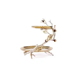 دیس دو طبقه بلوط بزرگ (لبه دار) نقره ای - ظرف طلایی