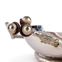 شاخه بلوط ظرف بیضی فلزی (کوچک) نقره ای - ظرف نقره ای