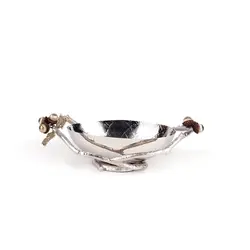 شاخه بلوط ظرف بیضی فلزی (کوچک) نقره ای - ظرف نقره ای