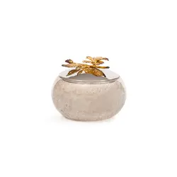 ظرف شیشه ای دردار C2 بنفشه گل طلایی مشکی