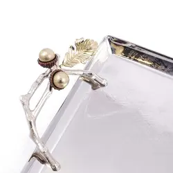 سینی بلوط فلزی مستطیل متوسط نقره ای - ظرف نقره ای