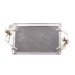 سینی بلوط فلزی مستطیل کوچک نقره ای - ظرف نقره ای