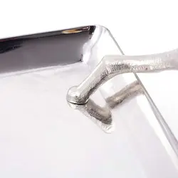 سینی بلوط فلزی مستطیل کوچک نقره ای - ظرف نقره ای