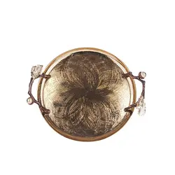 سینی بلوط فلزی گرد 35 سانت شاخه قهوه ای - ظرف طلایی طرحدار