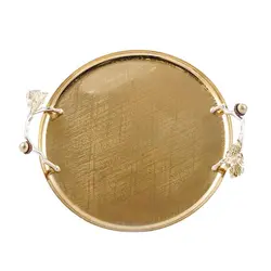 سینی بلوط فلزی گرد 35 سانت شاخه نقره ای - ظرف طلایی طرحدار